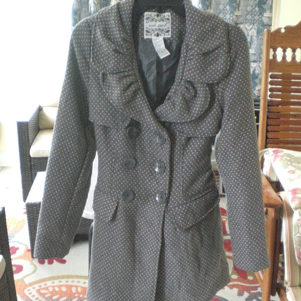 Wet Seal Jacket Coat Gray with Pink Dots LARGE
